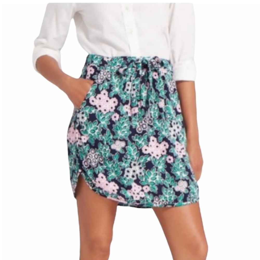 Draper James Navy Blue Green Pink Floral Drawstring Slip Skirt M